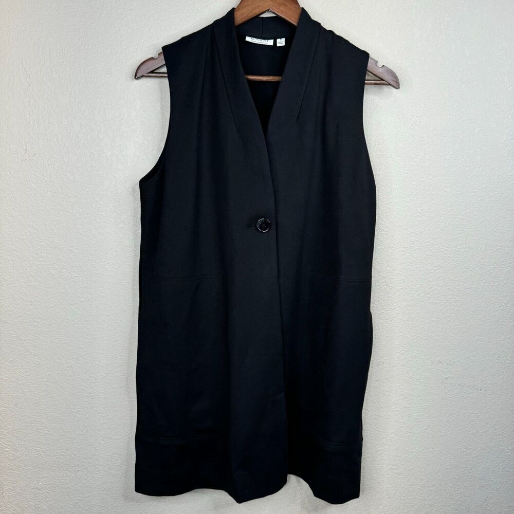 Masai Women Sleeveless One Button Vest Jacket Black Small Luxe Chic Mod